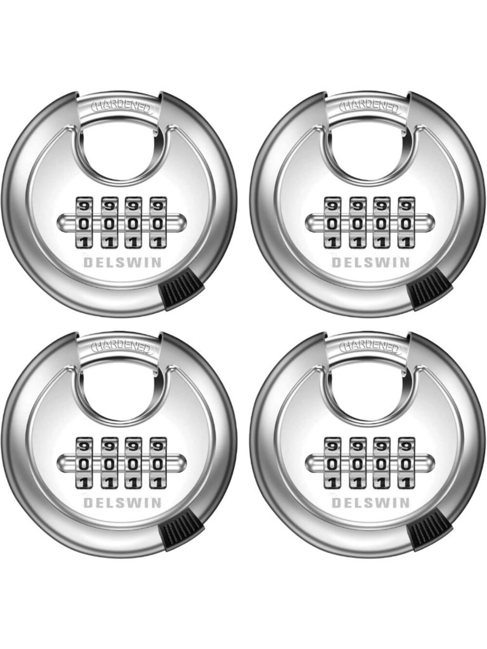4 Digit Combination Disc Padlock, Silver, 4Pcs
